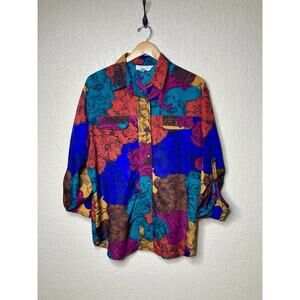 Vintage Laura & Jayme Collection Art To Wear Roll Tab Sleeves Blouse Womens 14